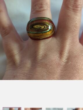 Lucite Bubble Ring - Swirls of red, orange, yellow and blue - Sz 7.5